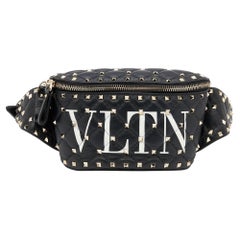 Valentino Black Leather VLTN Rockstud Belt Bag