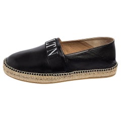 Valentino - Chaussures espadrilles en cuir noir VLTN à glissière, taille EU 43,5