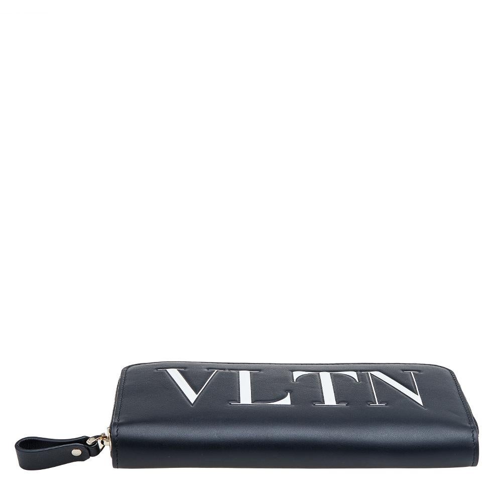 Women's Valentino Black Leather VLTN Zip Around Wallet