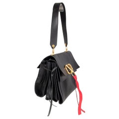 VALENTINO black leather VRING MEDIUM FLAP Shoulder Bag