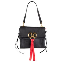 VALENTINO black leather VRING MEDIUM FLAP Shoulder Bag