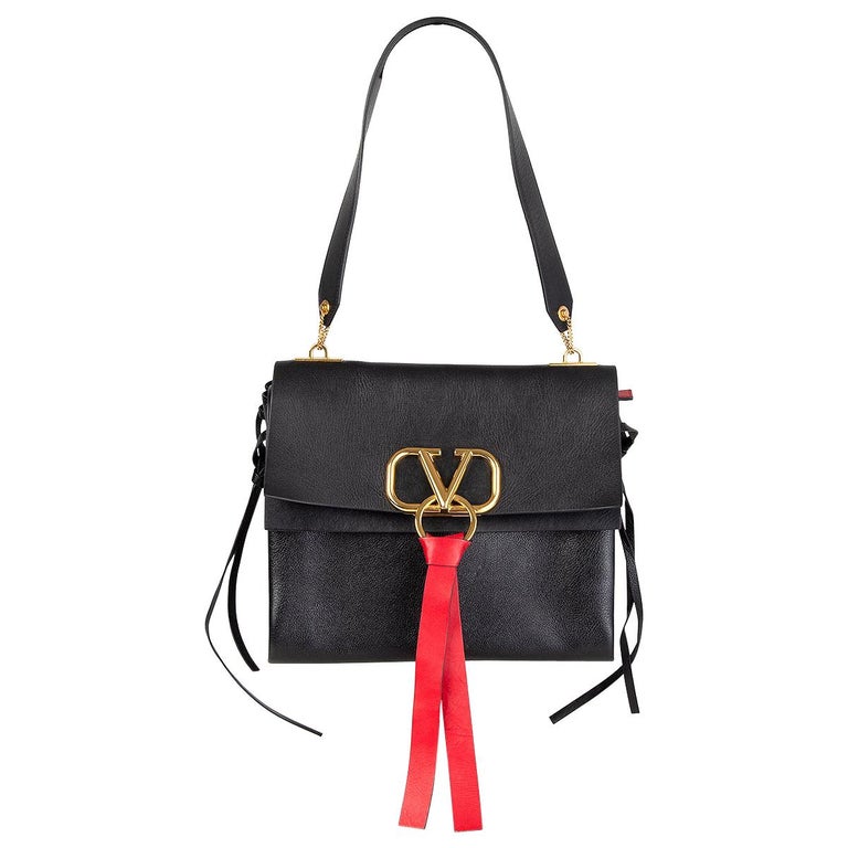VALENTINO black leather VRING MEDIUM FLAP Shoulder Bag at 1stDibs