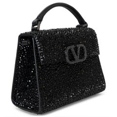 VALENTINO black leather VSLING MINI RHINESTONE Bag