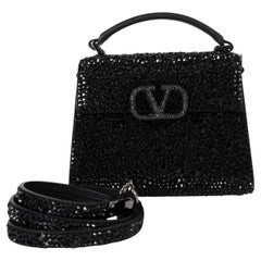 VALENTINO black leather VSLING MINI RHINESTONE Bag