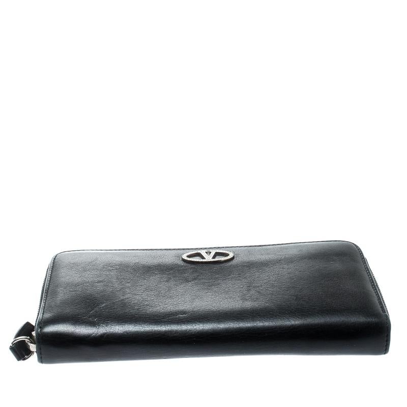 Women's Valentino Black Leather Zip Around Wallet