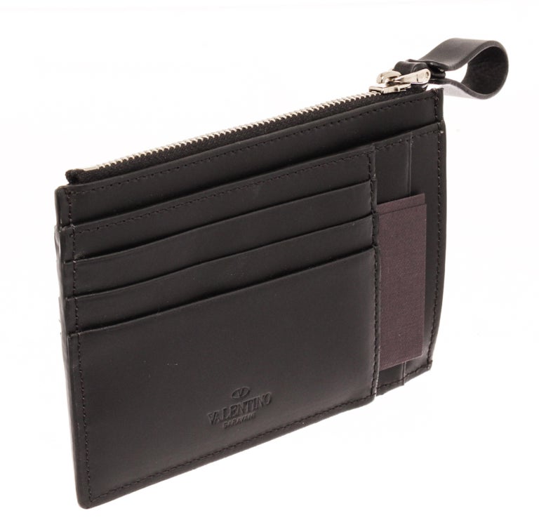 Valentino Black Leather Zip Card Wallet For Sale at 1stDibs