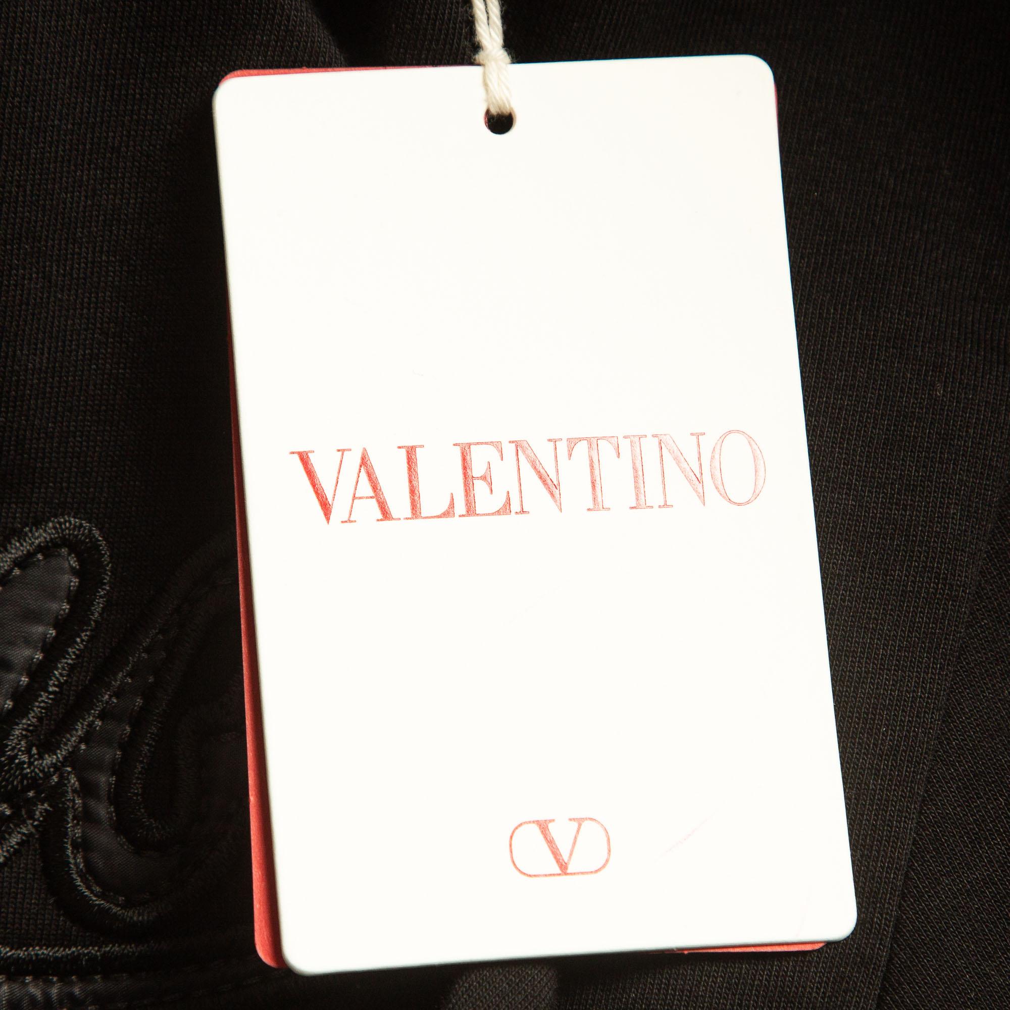 Noir T-shirt Valentino à col ras du cou en coton avec appliques noires XXL