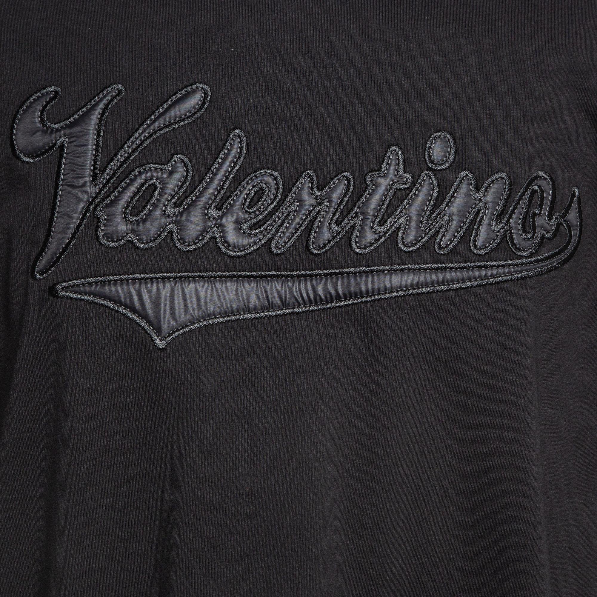 Valentino Black Logo Applique Cotton Crew Neck T-Shirt XXL 3