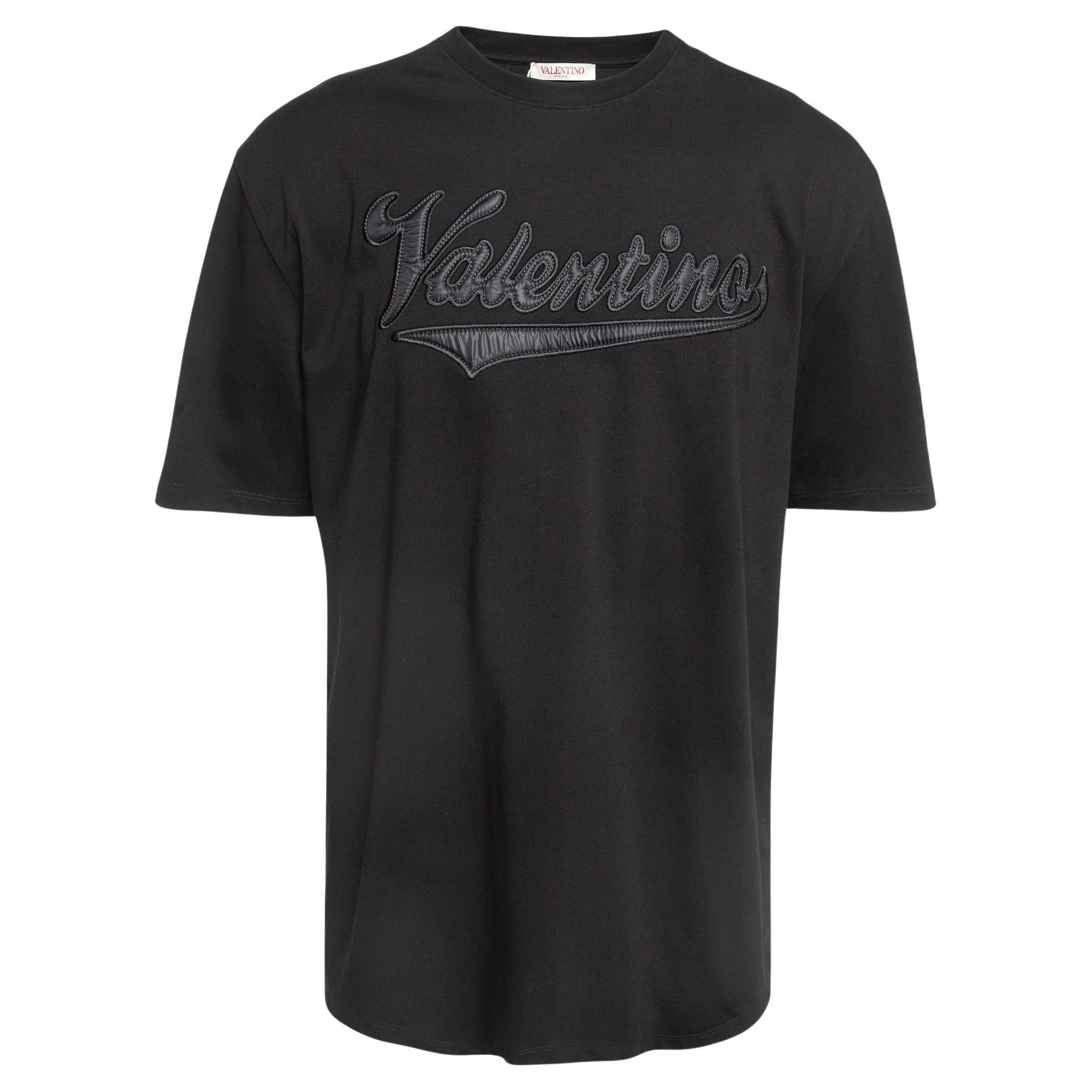 Valentino Black Logo Applique Cotton Crew Neck T-Shirt XXL
