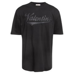 Valentino Schwarzes Logo-Applikation Baumwolle T-Shirt mit Rundhalsausschnitt XXL