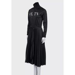 Valentino Black Long Sleeve Dress M with Pleated Hem - Elegant Fit