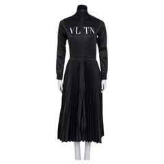 Valentino Black Long Sleeve Dress M with Pleated Hem - Elegant Fit