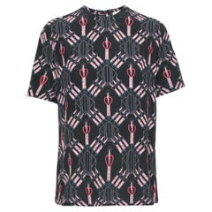 Valentino Black Loveblade Print Silk Round Neck Top L