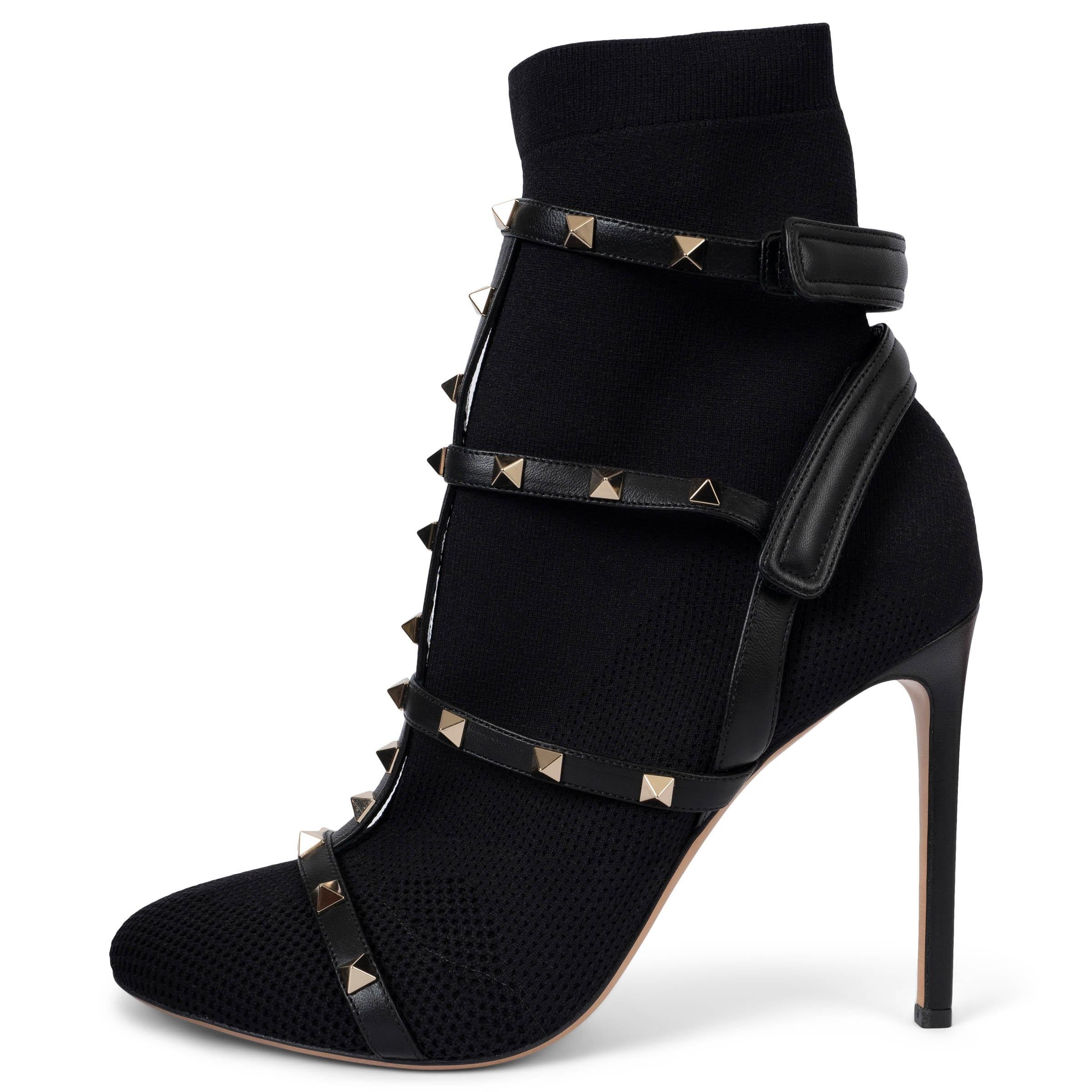 Black VALENTINO black mesh 2018 BODYTECH 105 ROCKSTUD Ankle Boots Shoes 41 For Sale