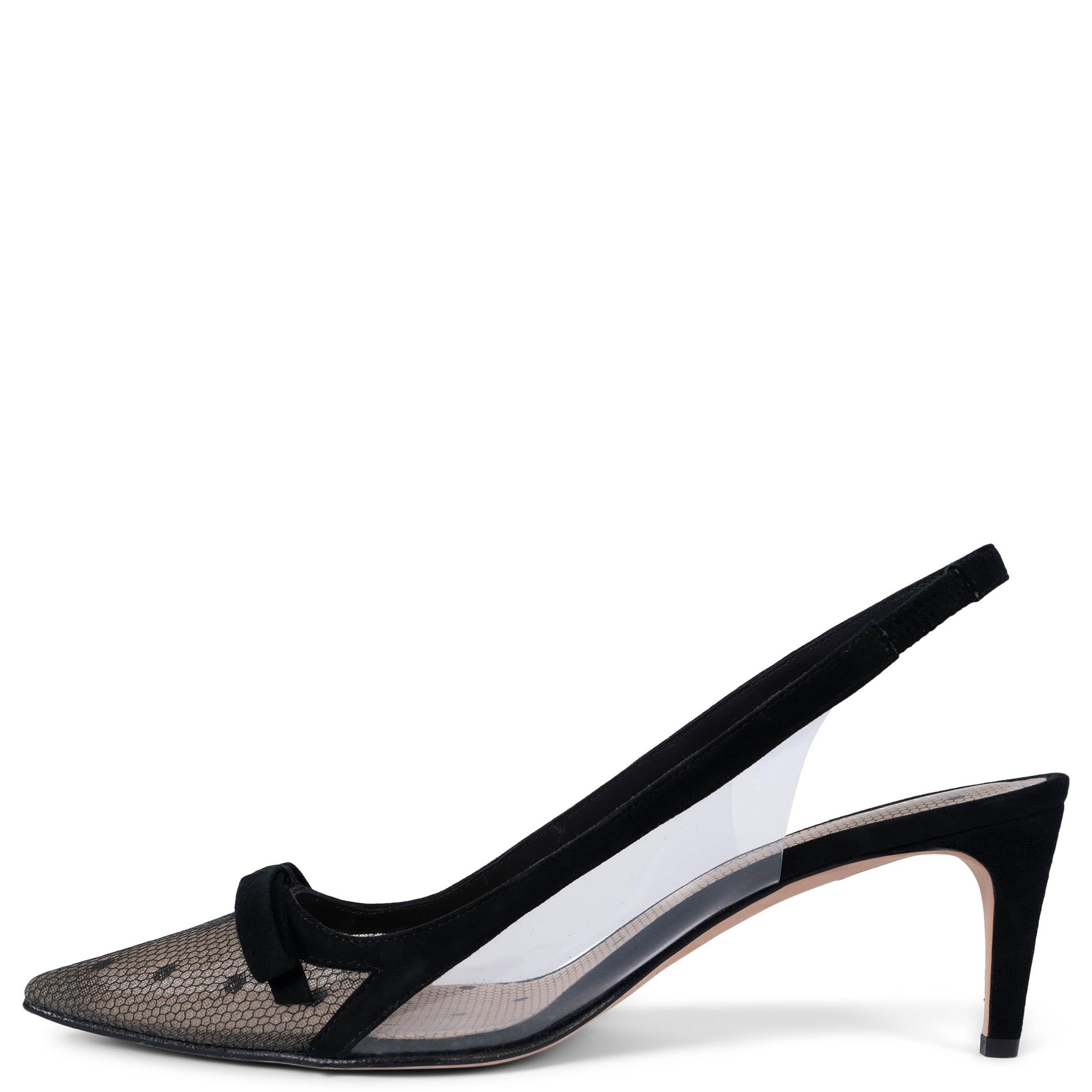 VALENTINO black mesh 2019 SANDIE 60 POLKA DOT Slingbacks Pumps Shoes 38 In Excellent Condition In Zürich, CH