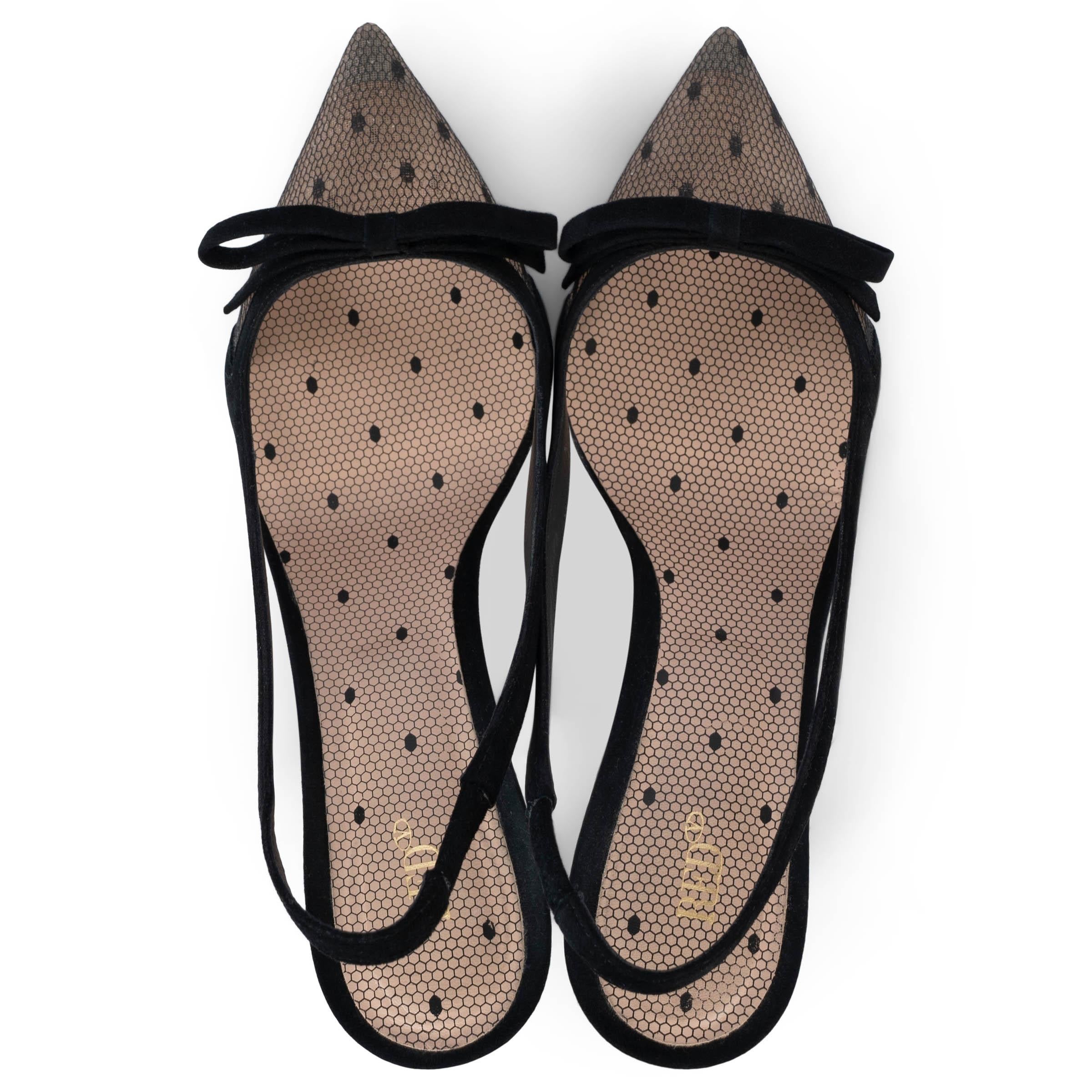 VALENTINO black mesh 2019 SANDIE 60 POLKA DOT Slingbacks Pumps Shoes 38 1