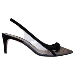 VALENTINO black mesh 2019 SANDIE 60 POLKA DOT Slingbacks Pumps Shoes 38