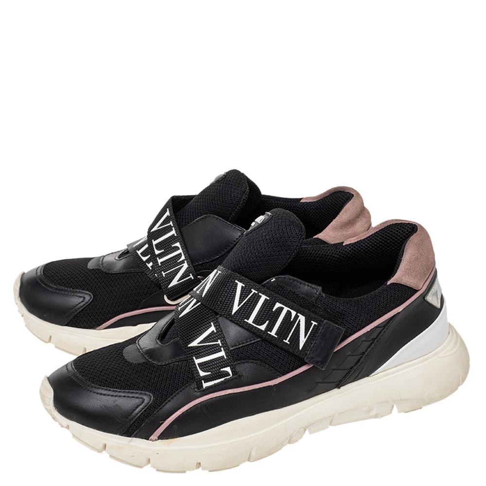 Valentino Black Mesh And Leather VLTN Heroes Velcro Strap Sneakers Size 39 In Good Condition In Dubai, Al Qouz 2