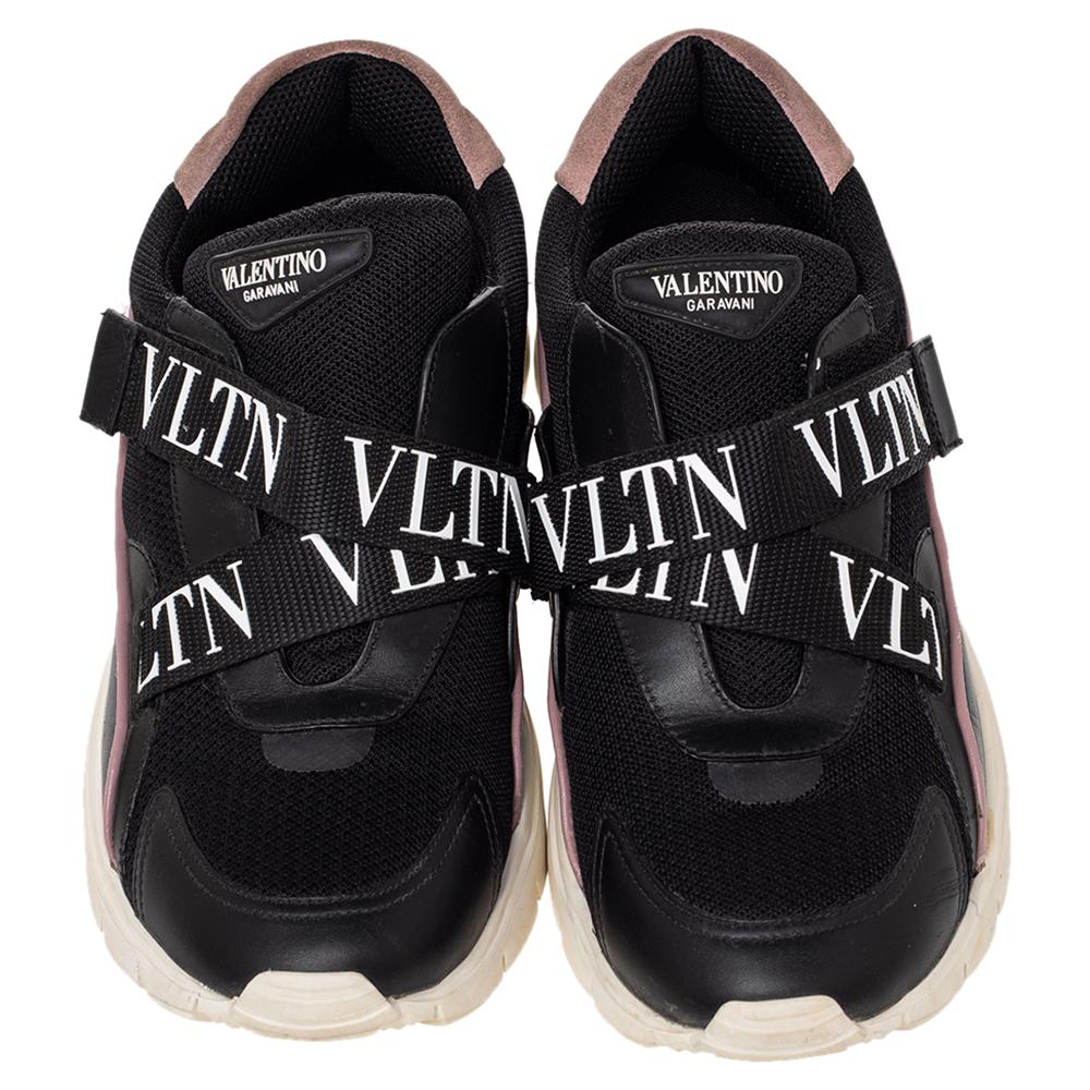 Women's Valentino Black Mesh And Leather VLTN Heroes Velcro Strap Sneakers Size 39