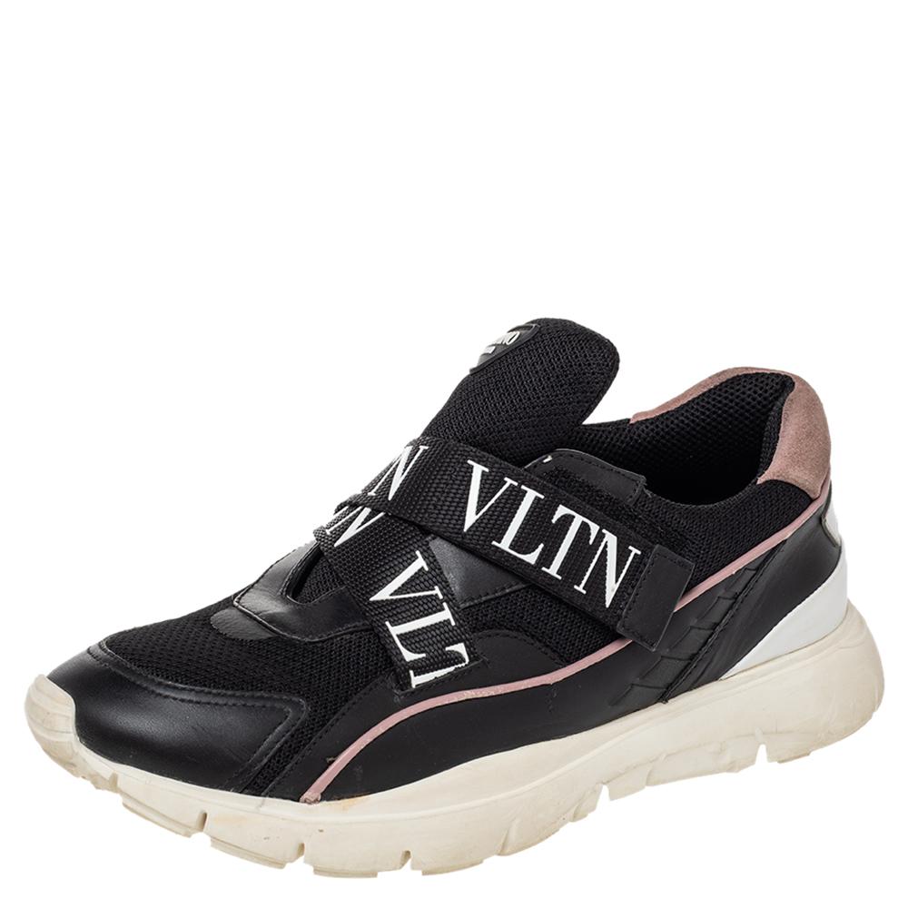 Valentino Black Mesh And Leather VLTN Heroes Velcro Strap Sneakers