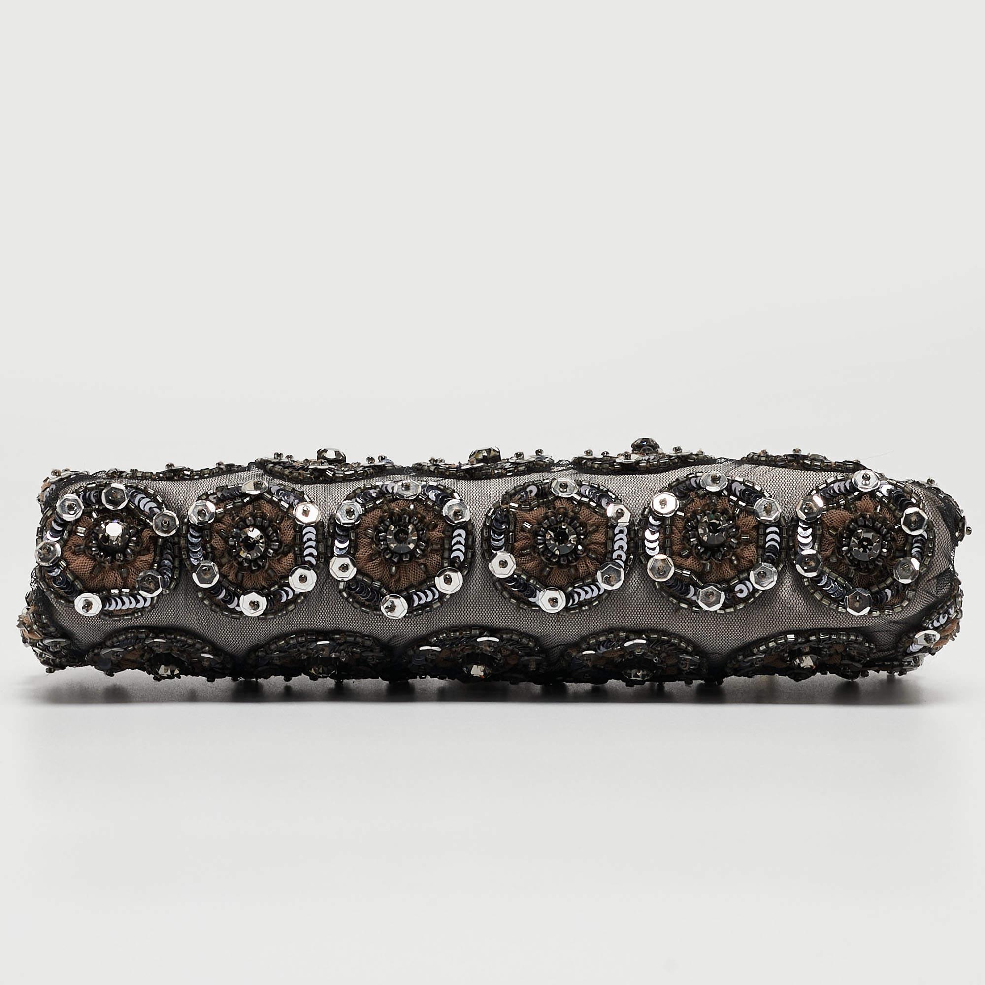 Valentino Black Mesh Embellished Frame Chain Clutch 5