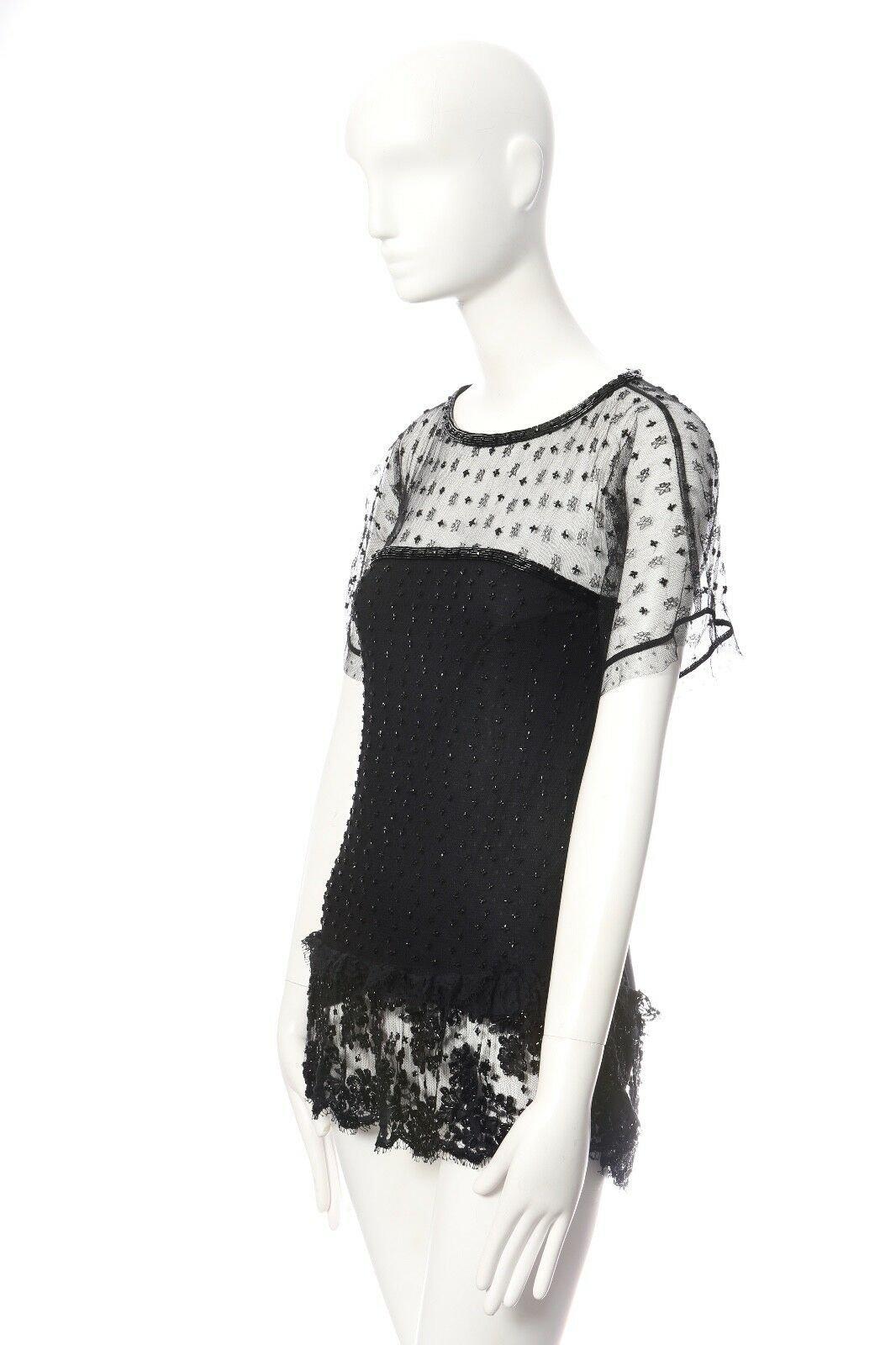 Nero Valentino Couture top in pizzo a rete nero impreziosito da perline IT40 US4 UK8 S