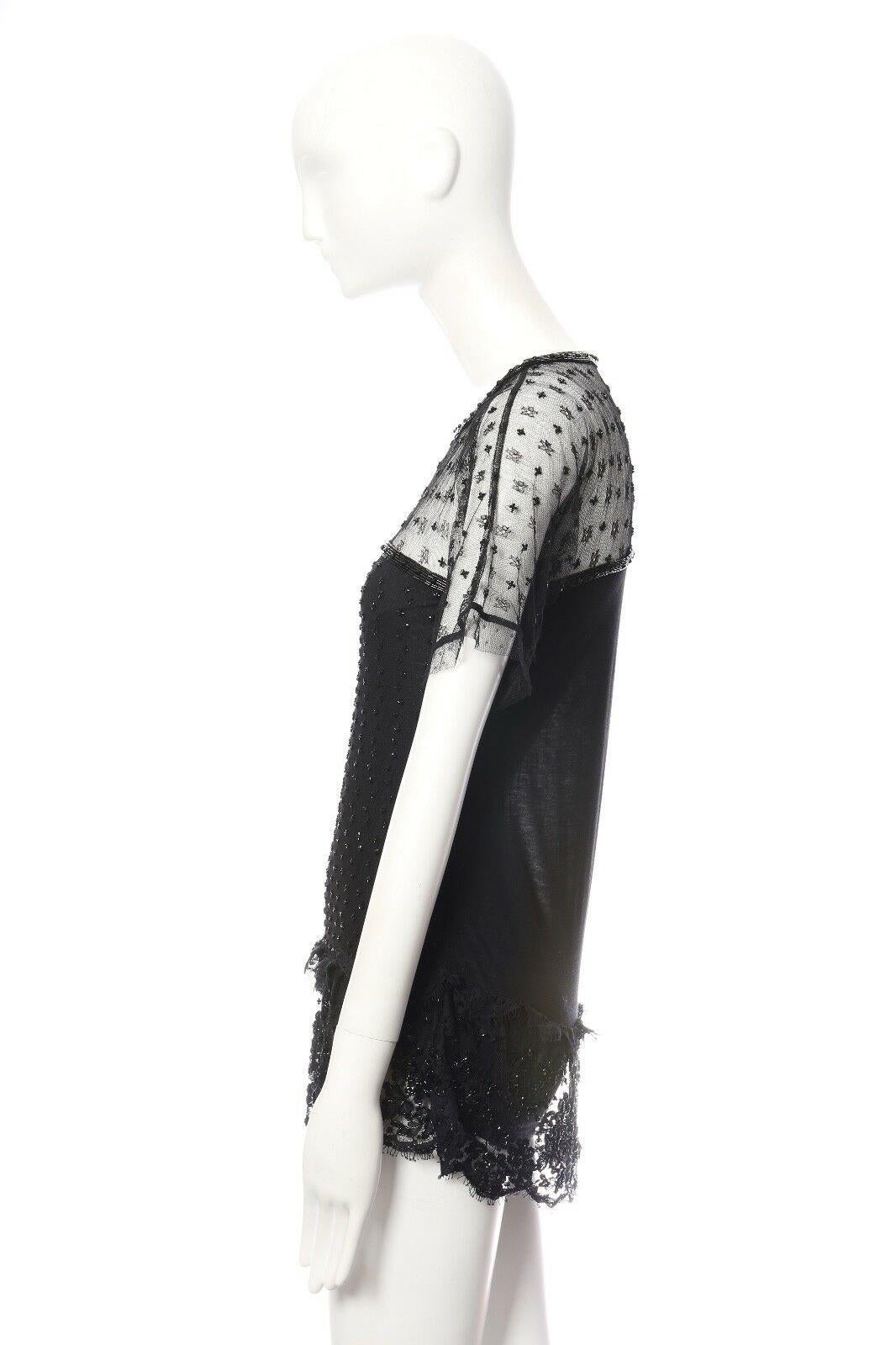 Women's VALENTINO black mesh lace bead embellished t-shirt couture top IT40 US4 UK8 S