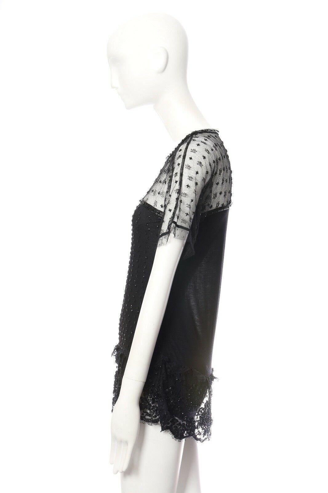 Valentino Couture top in pizzo a rete nero impreziosito da perline IT40 US4 UK8 S In condizioni ottime a Hong Kong, NT