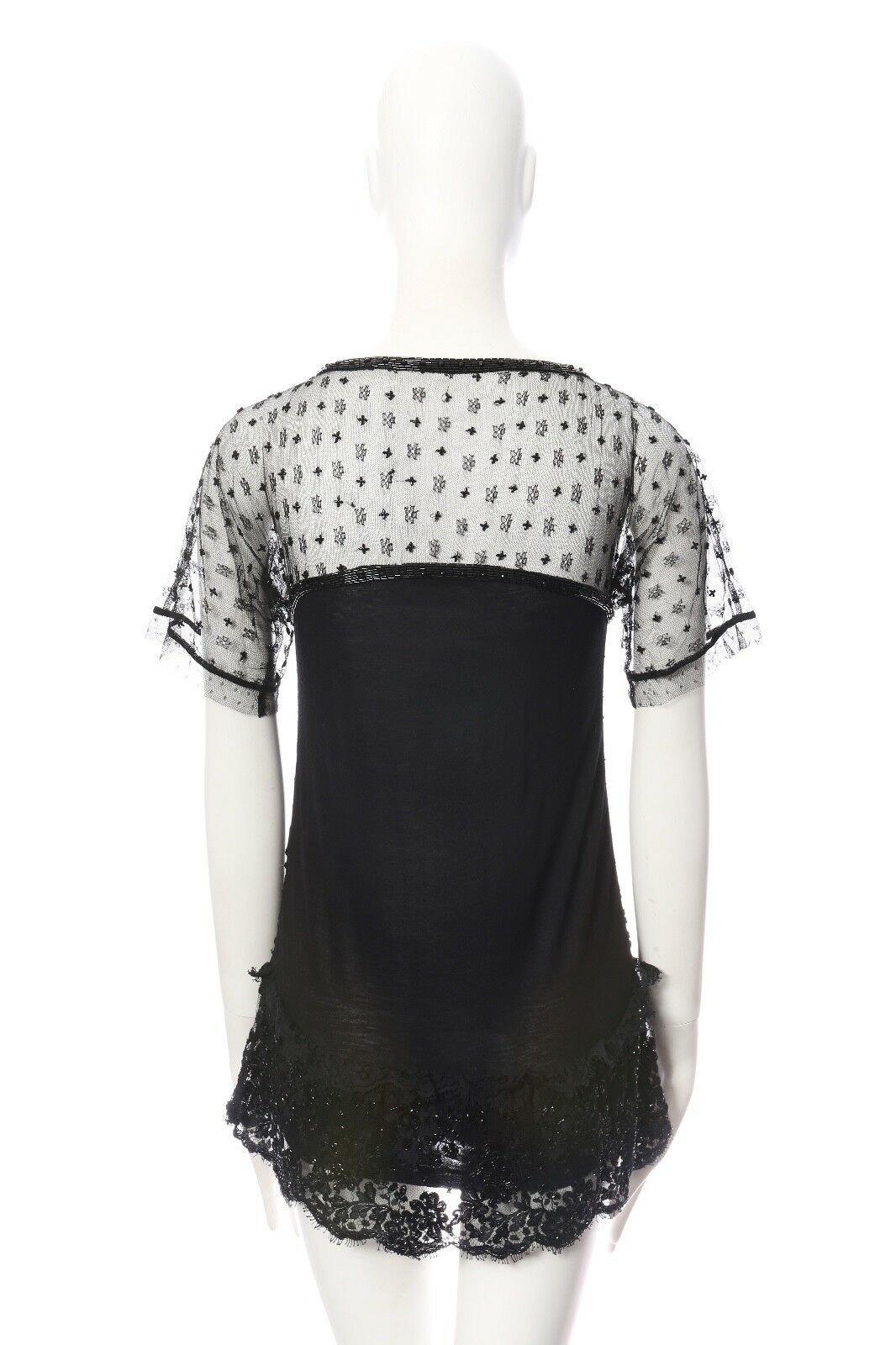 VALENTINO black mesh lace bead embellished t-shirt couture top IT40 US4 UK8 S 1