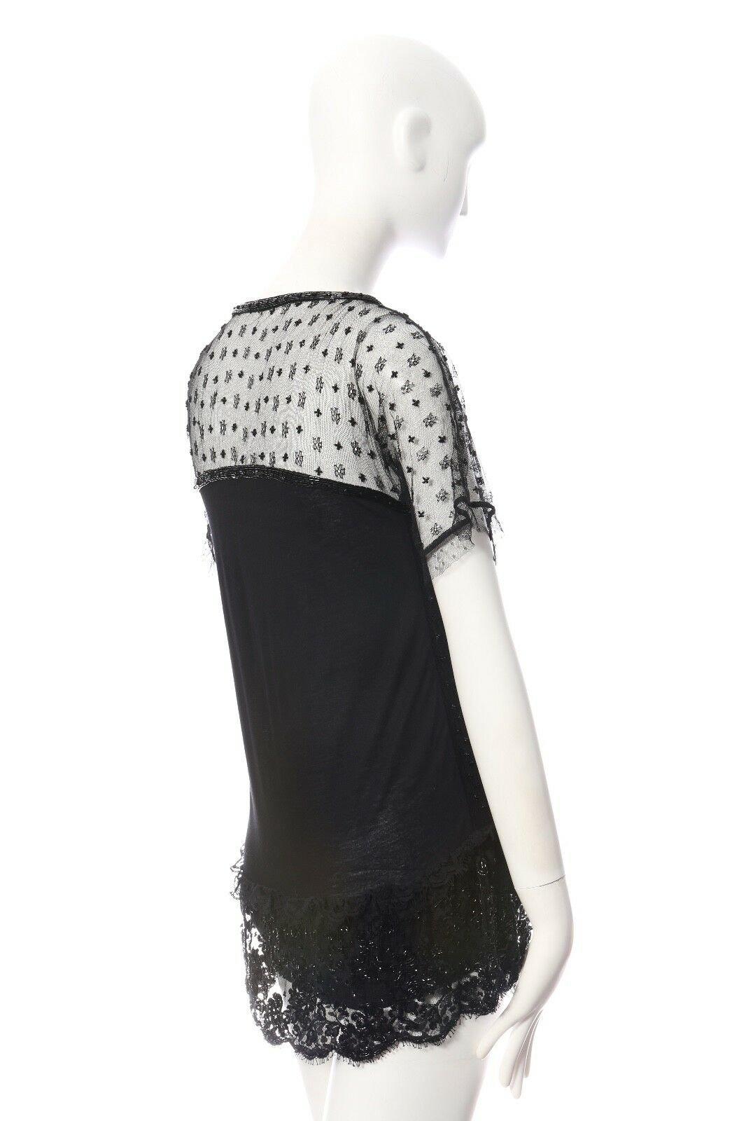 VALENTINO black mesh lace bead embellished t-shirt couture top IT40 US4 UK8 S 2