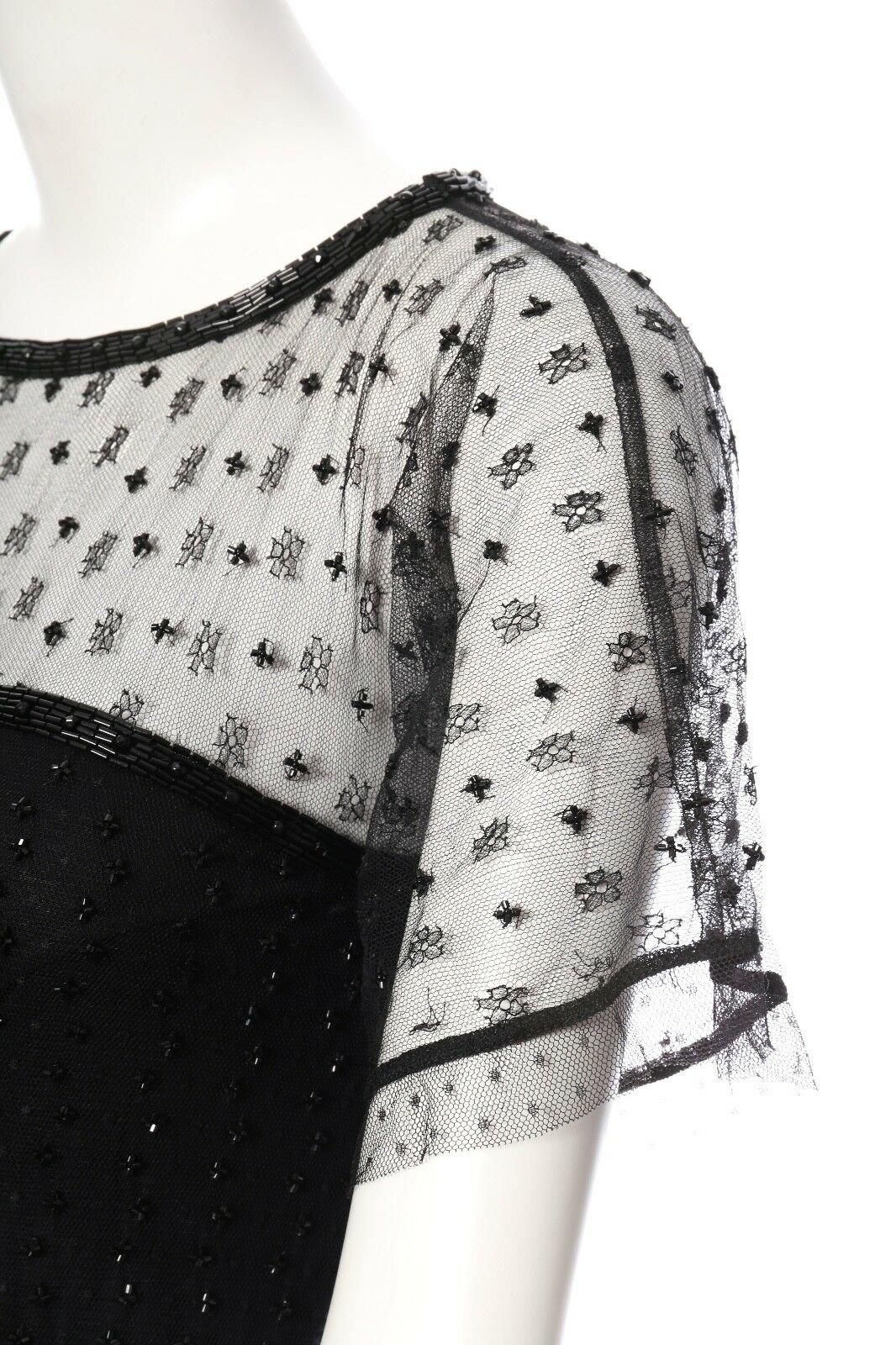Valentino Couture top in pizzo a rete nero impreziosito da perline IT40 US4 UK8 S 3