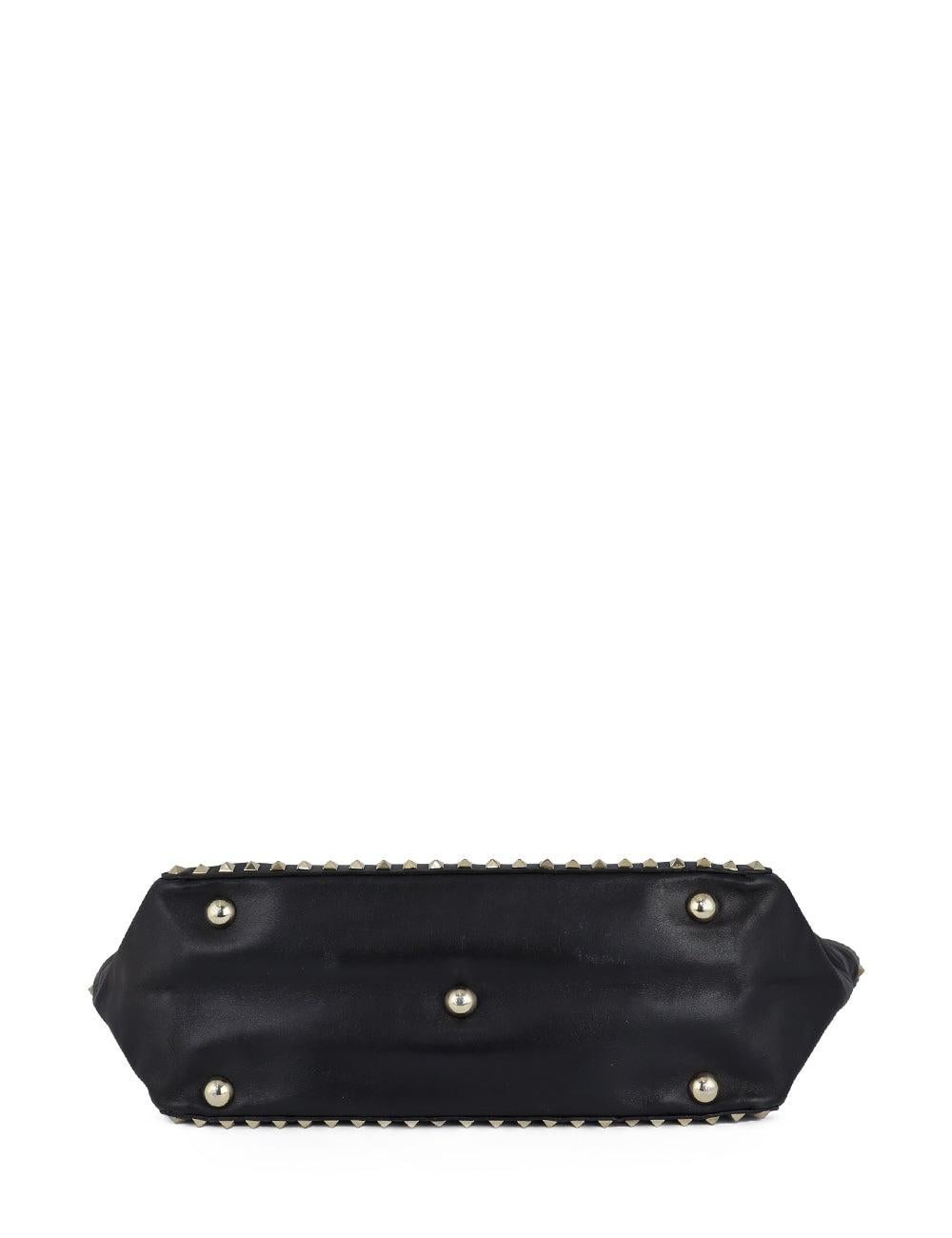 Women's Valentino Black Metallic Leather Handbag with Gold-tone Studs