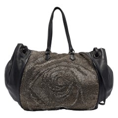 Valentino Black/Metallic Leather Sequins Floral Hobo