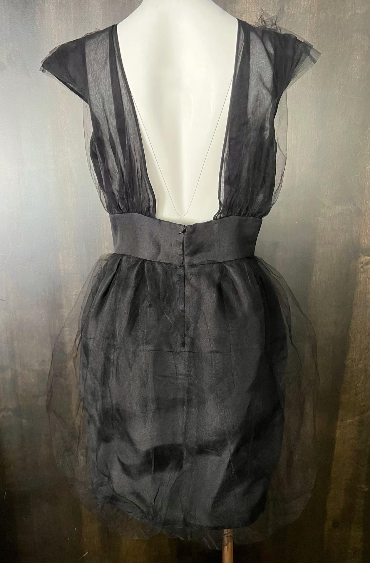 Valentino Black Mini Silk Dress, Size 10 For Sale 1