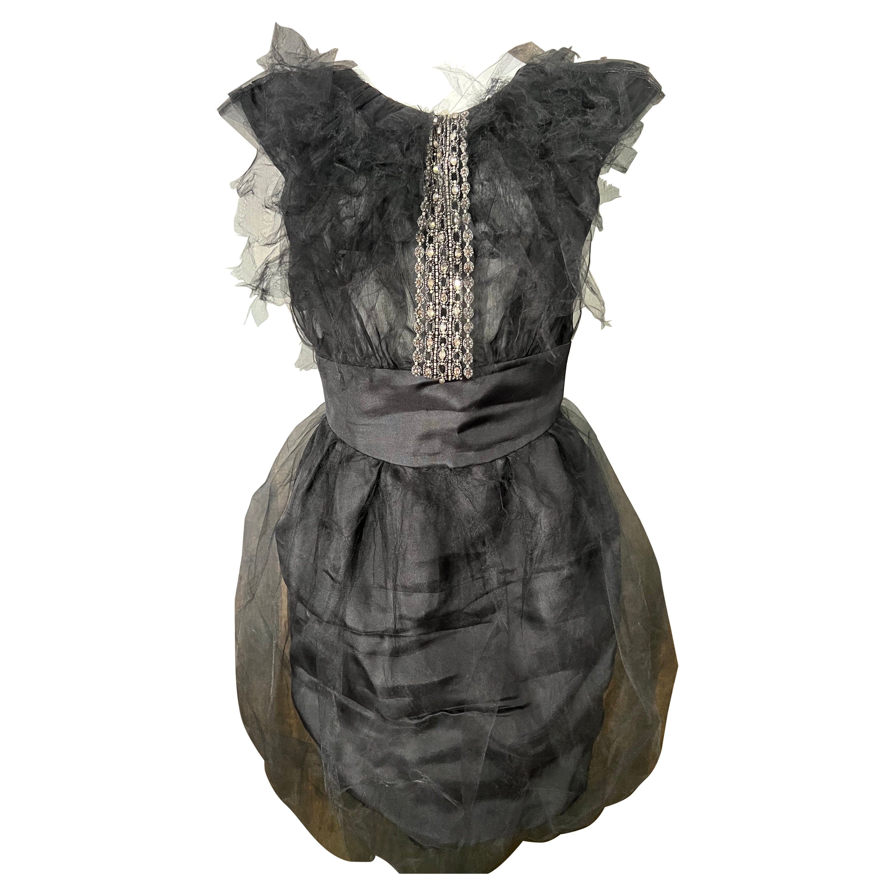 Valentino - Mini-robe en soie noire, taille 10 en vente