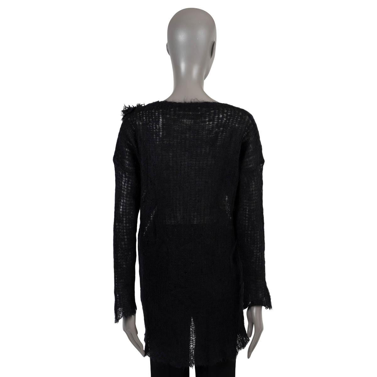 VALENTINO black mohair 2017 ROSE EMBELLISHED OPEN KNIT Sweater XS In Excellent Condition For Sale In Zürich, CH