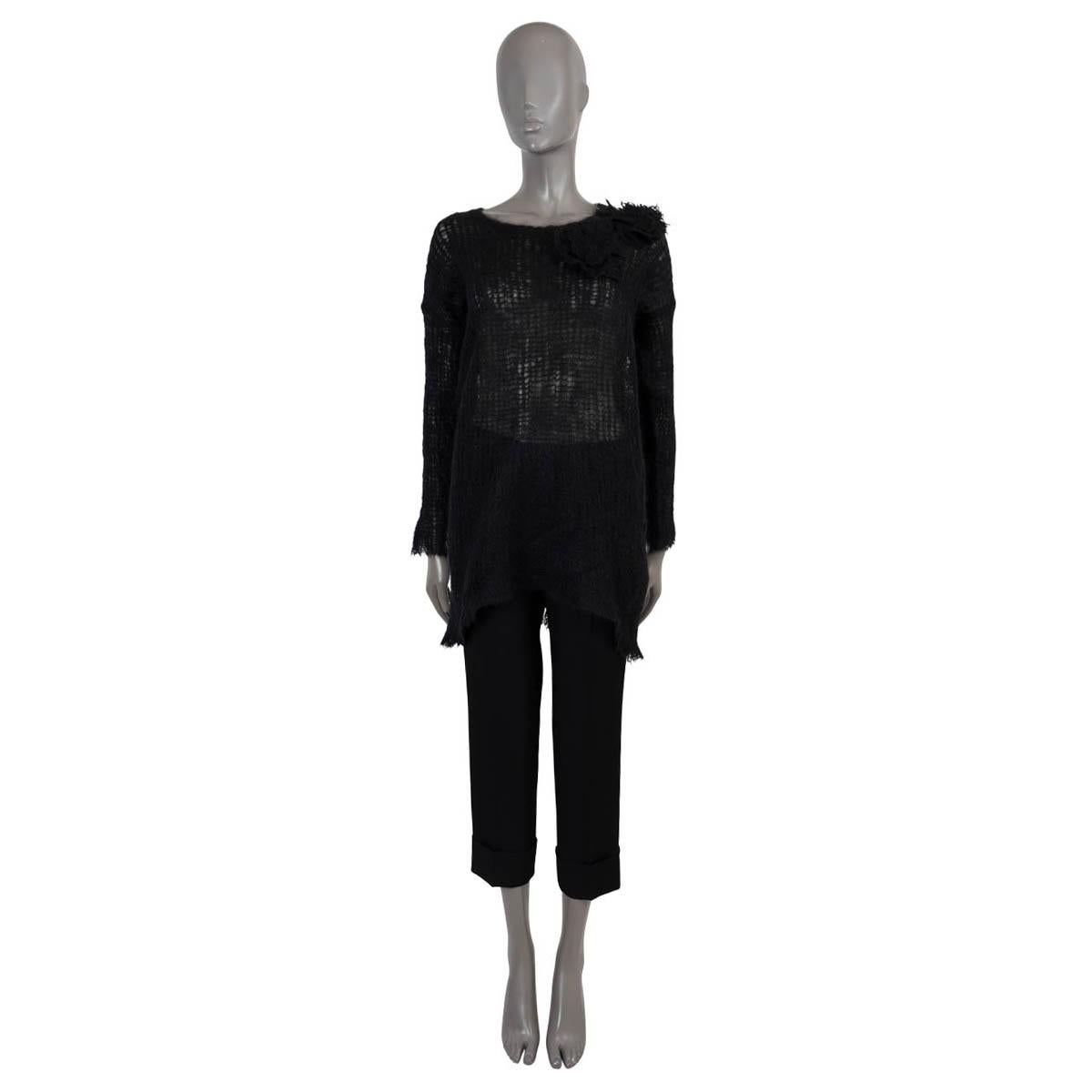 Women's VALENTINO black mohair 2017 ROSE EMBELLISHED OPEN KNIT Sweater XS For Sale