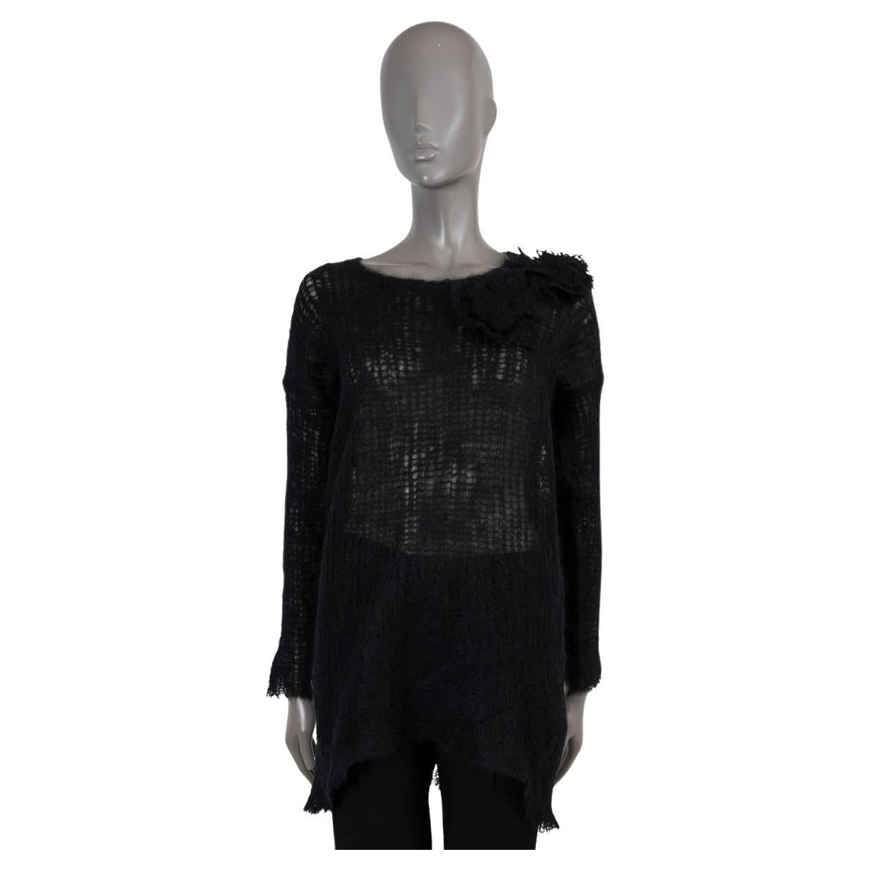 VALENTINO black mohair 2017 ROSE EMBELLISHED OPEN KNIT Sweater XS For Sale