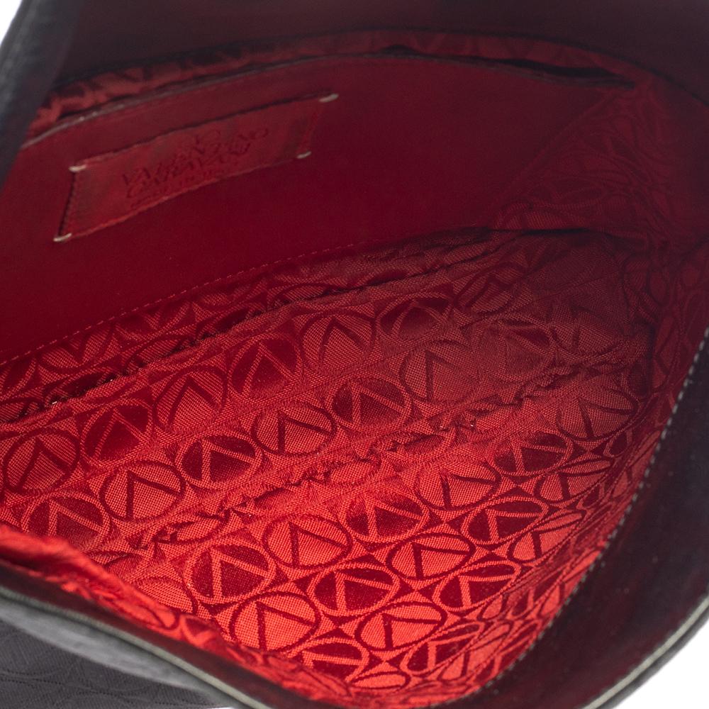 Valentino Black Monogram Canvas and Leather Round VRing Logo Baguette Bag 3