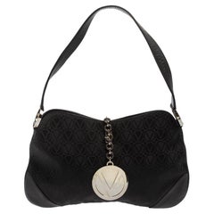 Valentino Black Monogram Canvas and Leather Vintage Baguette Shoulder Bag