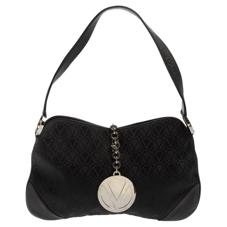 Valentino Black Monogram Canvas and Leather Vintage Baguette Shoulder Bag at 1stDibs