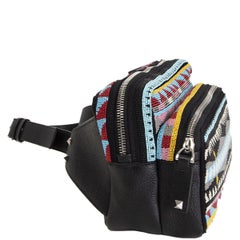VALENTINO black & multi BEADED Hip Pack Belt Bag