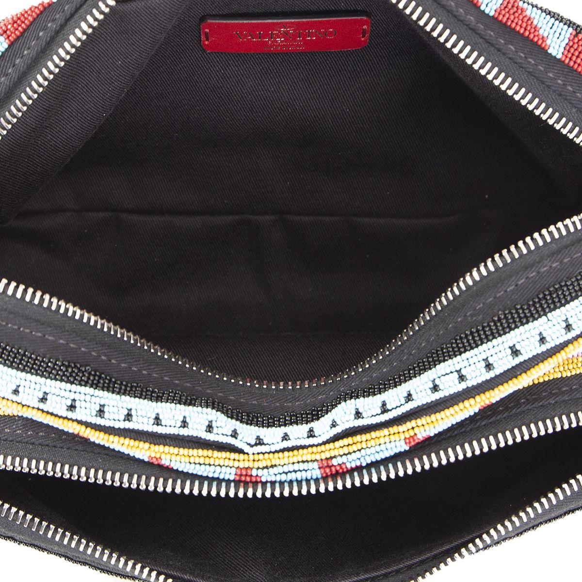 VALENTINO black & multi BEADED Hip Pack Belt Bag In Excellent Condition In Zürich, CH