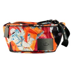 VALENTINO Black Multi Color Astronaut Print Canvas Sling Bag
