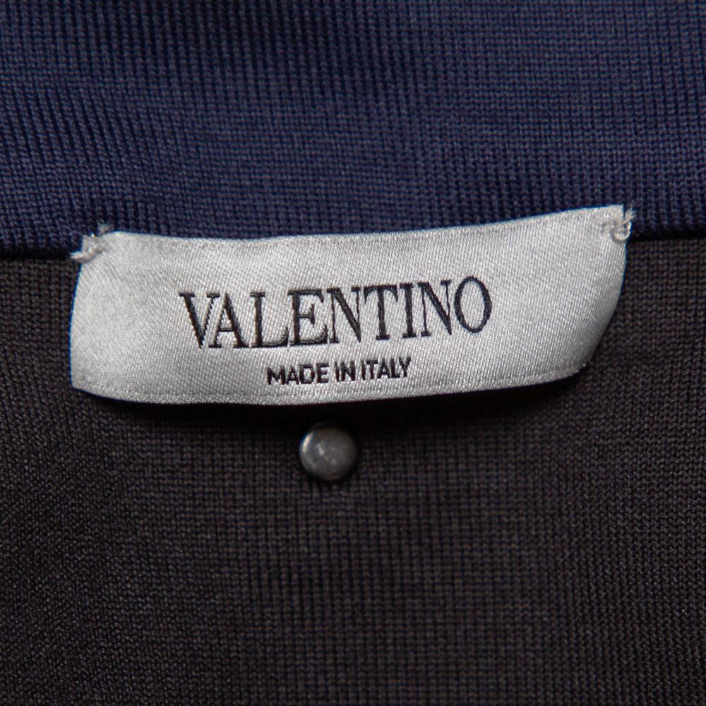 Valentino Black & Navy Blue Paneled Jersey Logo Printed Zip Front Track Jacket X 1