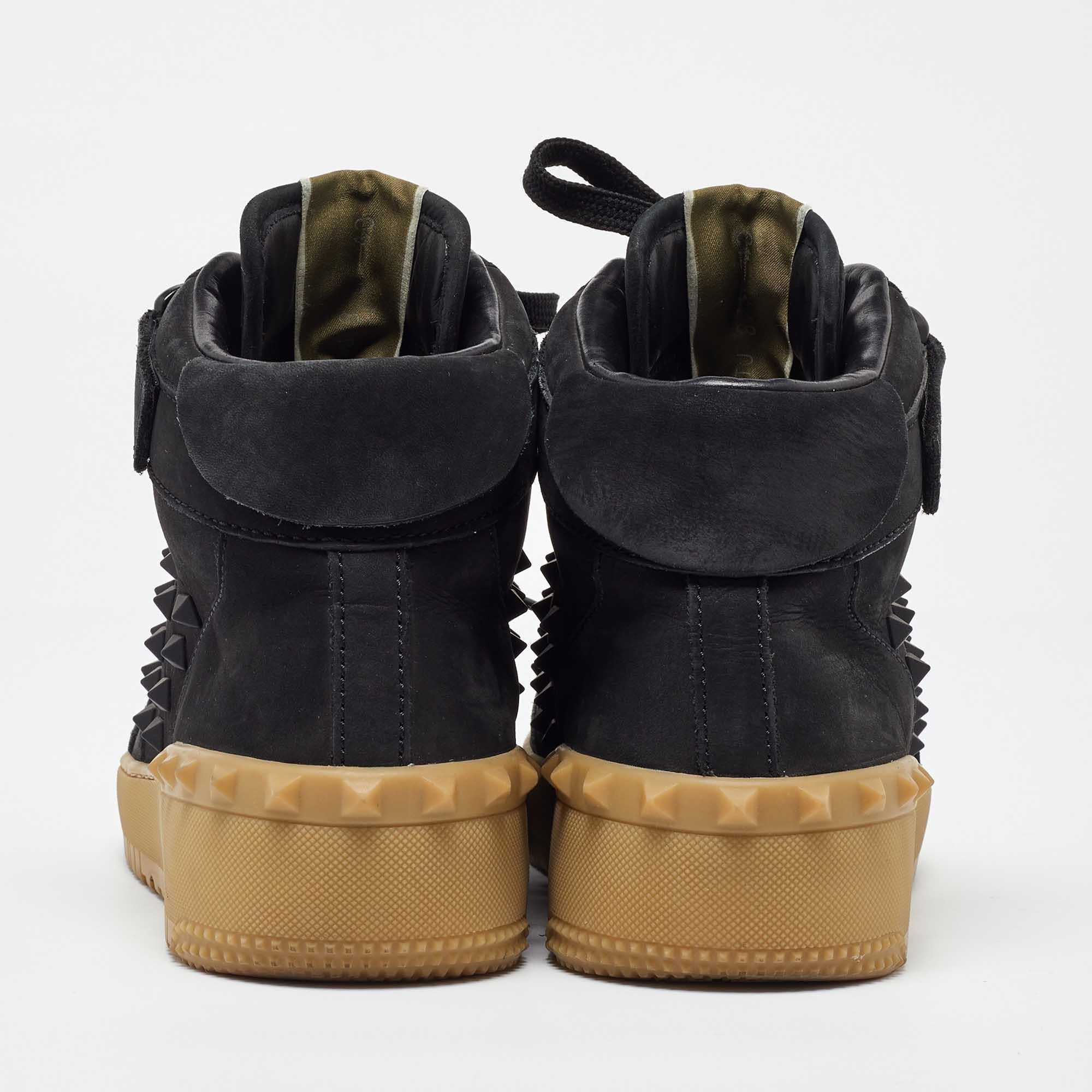 Valentino Black Nubuck Leather Rockstud Mid Top Sneakers Size 40 1
