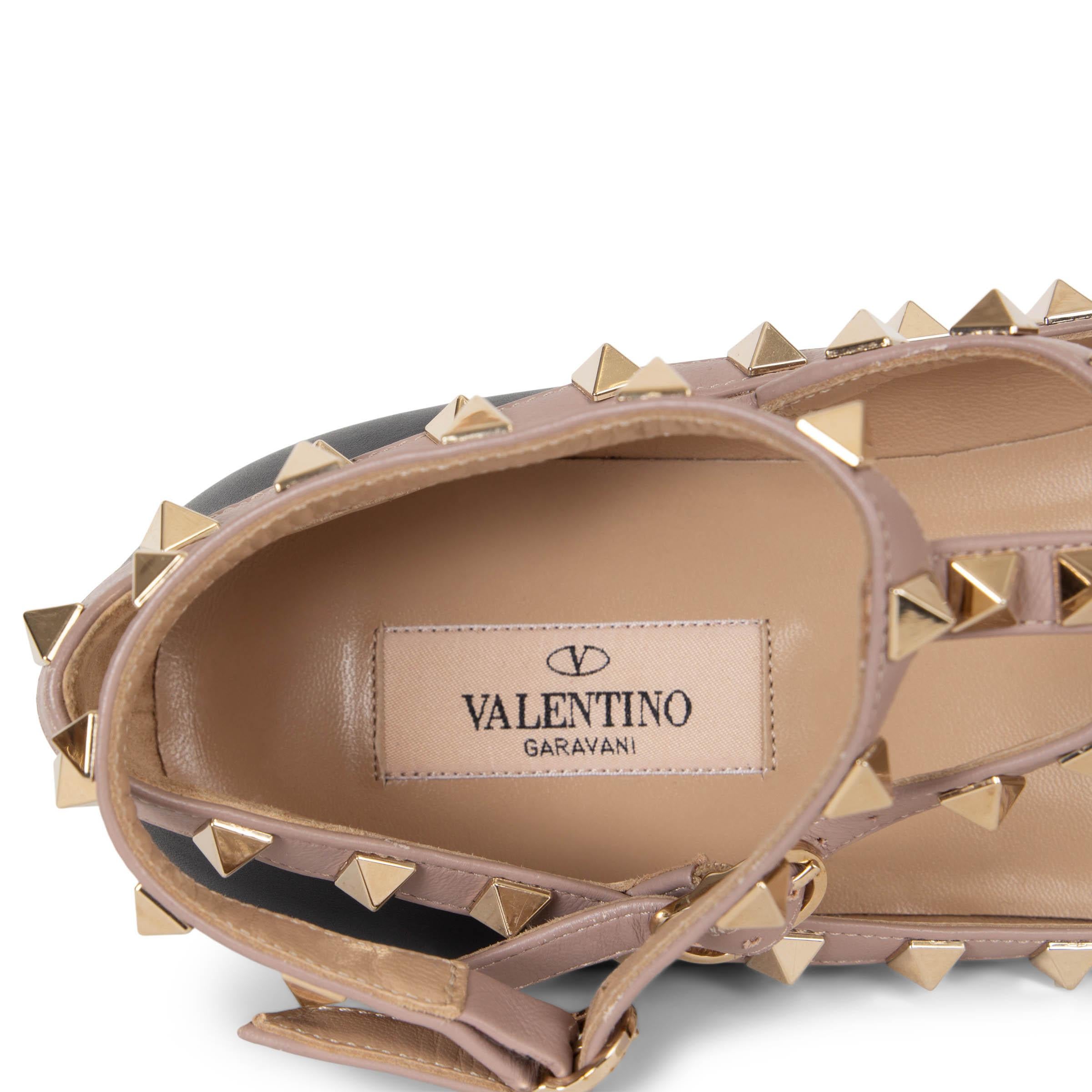 VALENTINO black & nude leather ROCKSTUD CAGE Ballet Flats Shoes 39 fit 38.5 For Sale 1