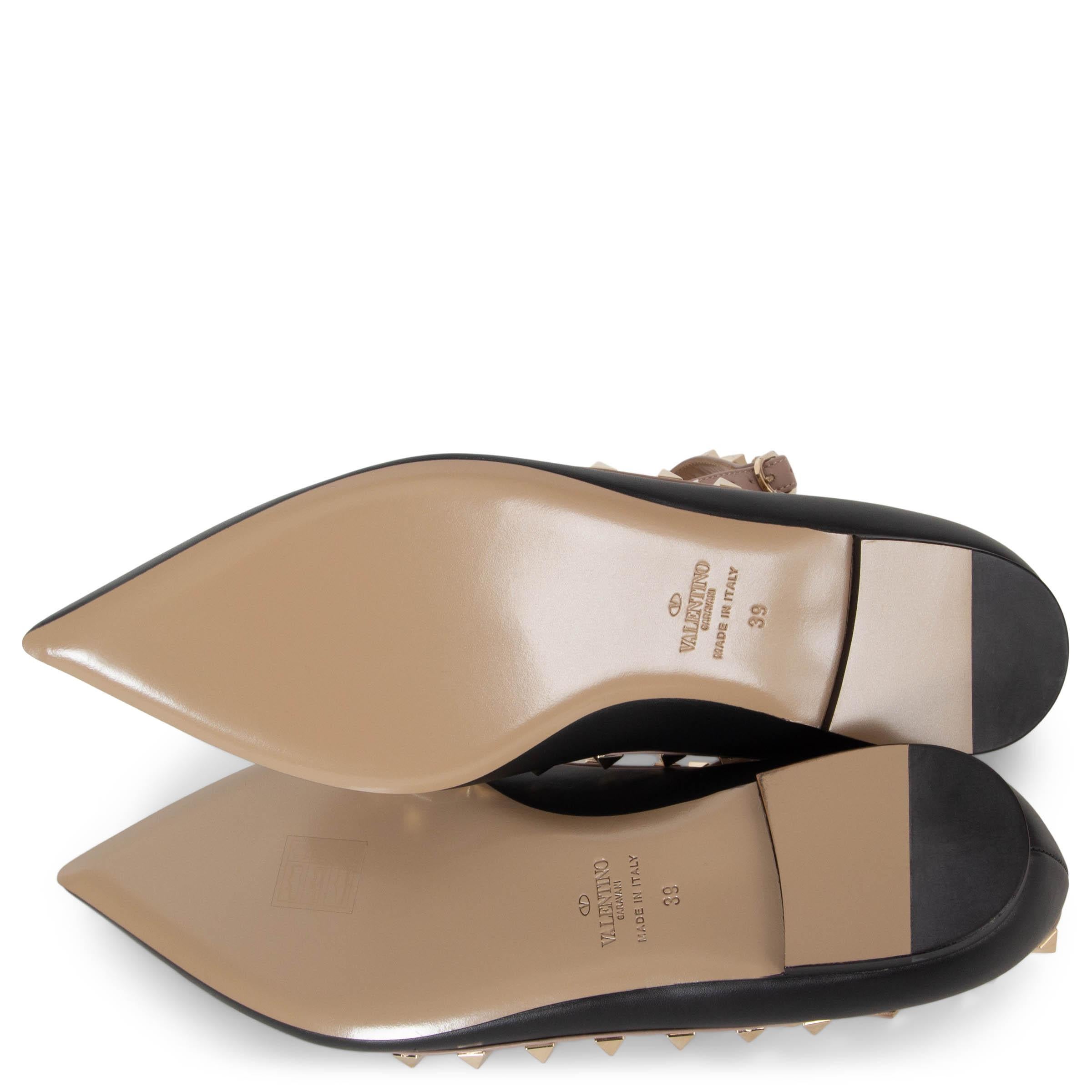VALENTINO black & nude leather ROCKSTUD CAGE Ballet Flats Shoes 39 fit 38.5 For Sale 2