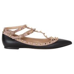 VALENTINO black & nude leather ROCKSTUD CAGE Ballet Flats Shoes 39 fit 38.5