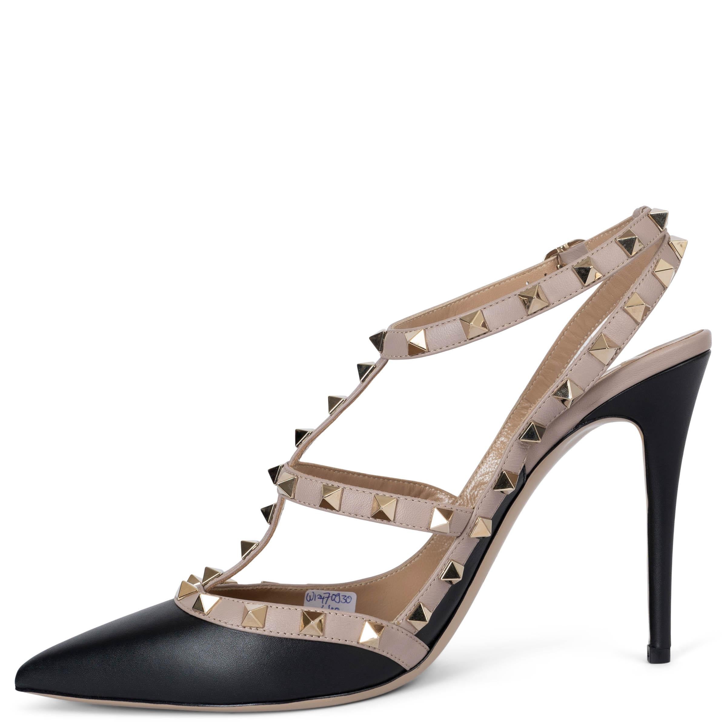 VALENTINO negro y nude cuero ROCKSTUD CAGE SLINGBACK Bombas Zapatos 42 Marrón en venta